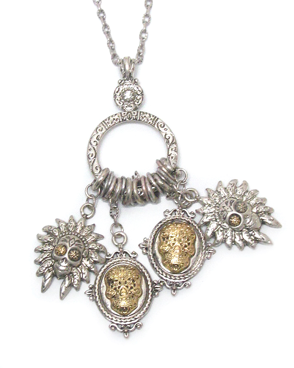 Sugar skull theme metal charm necklace