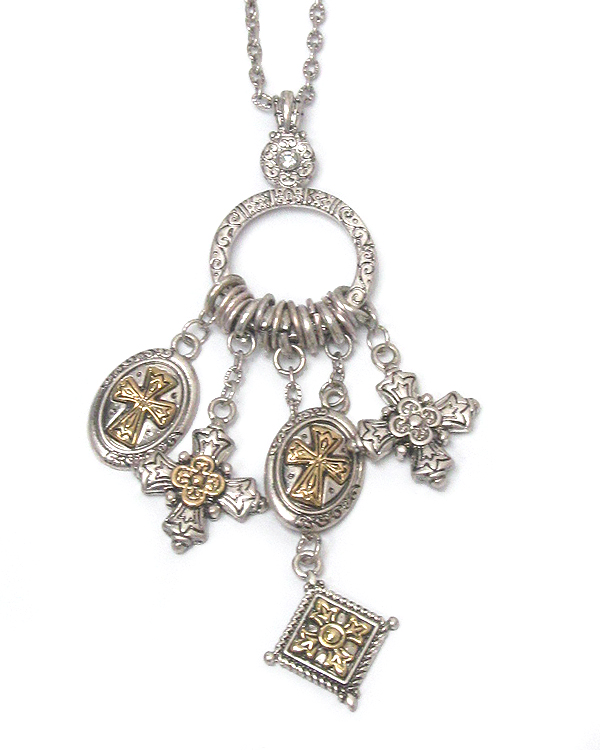 Cross theme metal charm necklace
