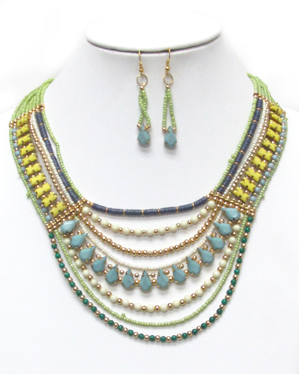 MULTI BEADED STRAND FASHION NECKLACE SET