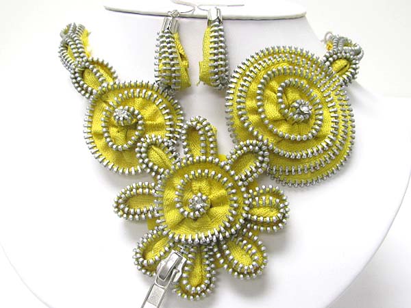 Zipper art fashion necklace earring set?