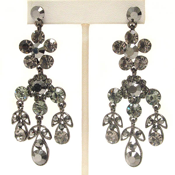 Crystal flower and leaf drop earring