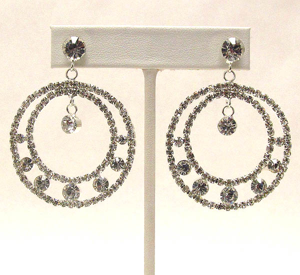 CRYSTAL BETWEEN DOUBLE HOOP EARRING - HOOPS