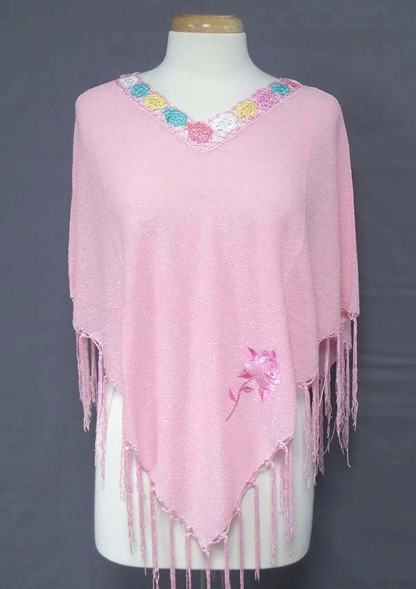 Floral neck and fringe summer poncho