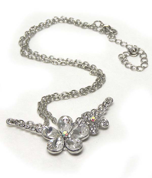 Double crystal flower link necklace