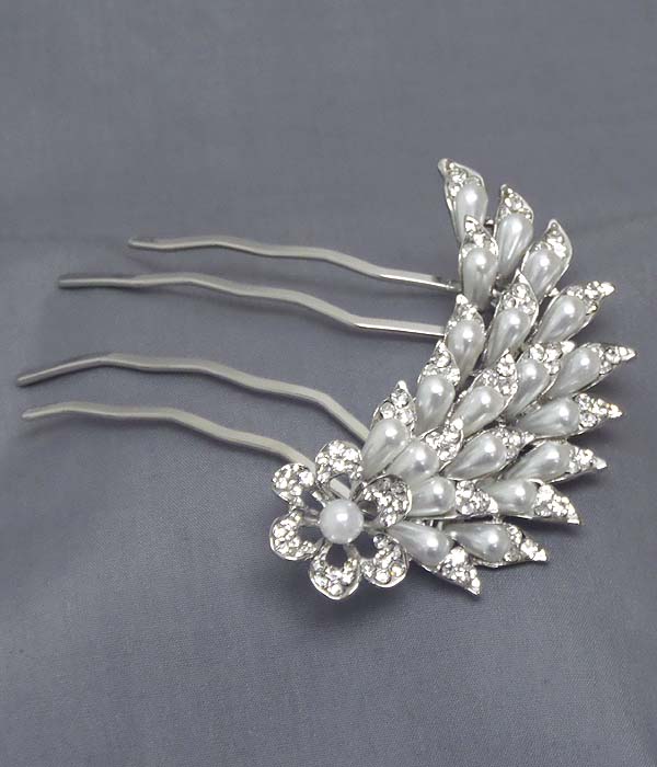 Pearl and crystal mix flower bridal hair comb