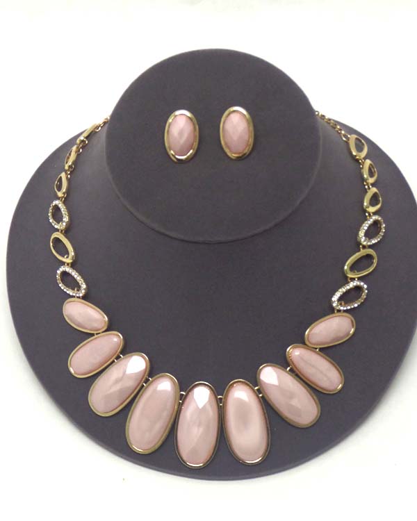 Facet oval stone link and crystal chain necklace earring set