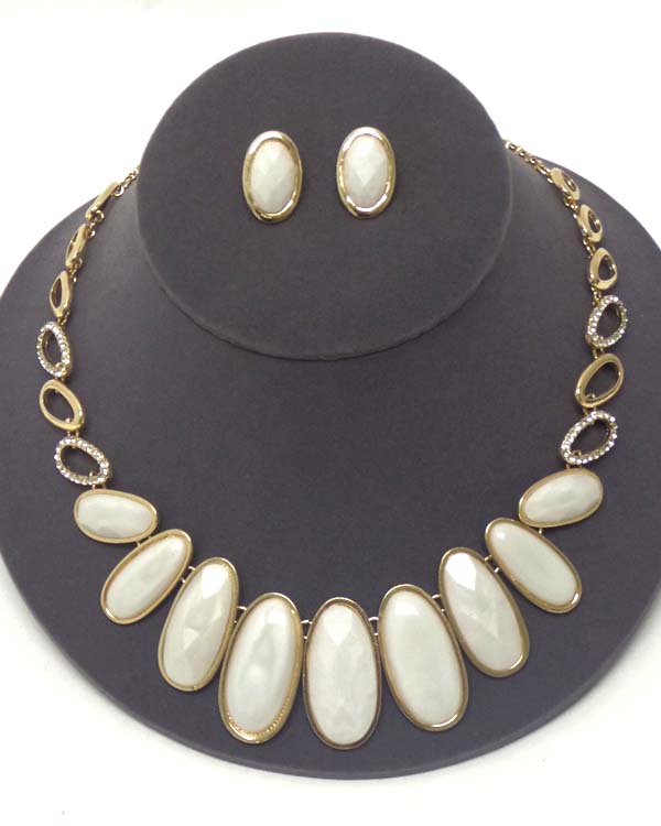 Facet oval stone link and crystal chain necklace earring set