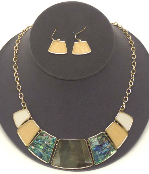 Abalone finish multi plate link necklace earring set