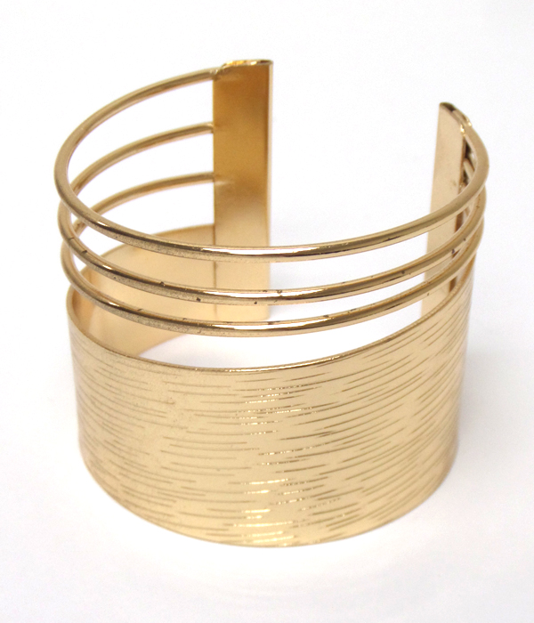 Wire and textured metal plate bangle bracelet
