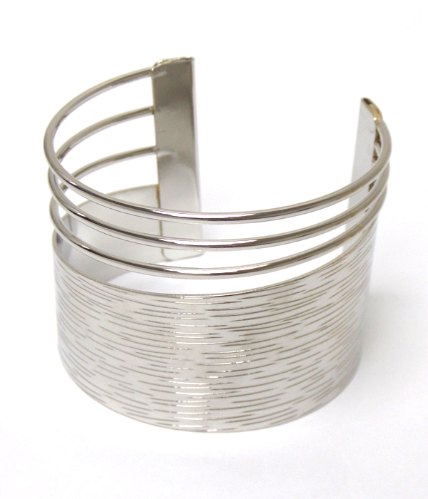 Wire and textured metal plate bangle bracelet