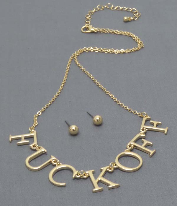 Metal fuckoff letter necklace earring set