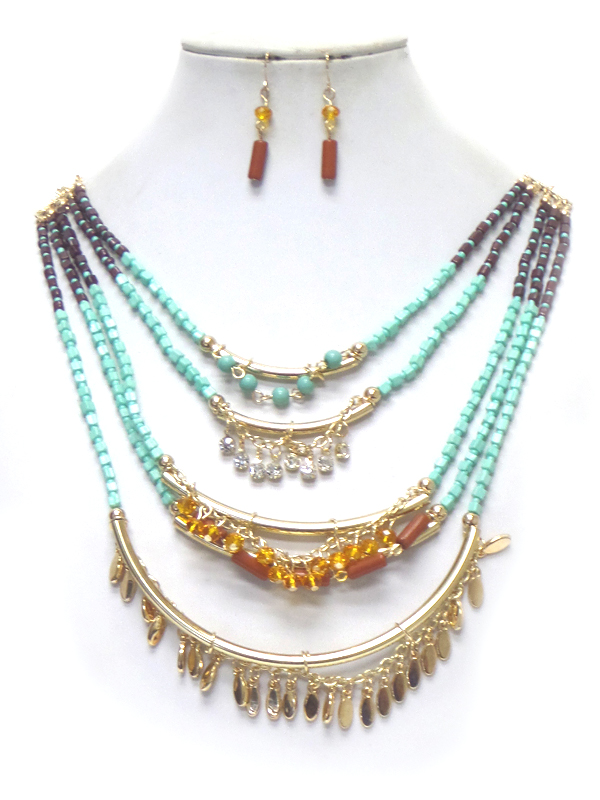 CRYSTAL AND MULTI SEEDBEADS 4 LAYERED NECKLACE SET