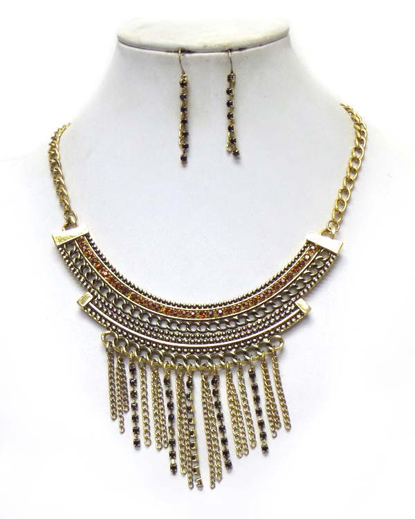 Multi crystal and chain mix drop statement necklace set