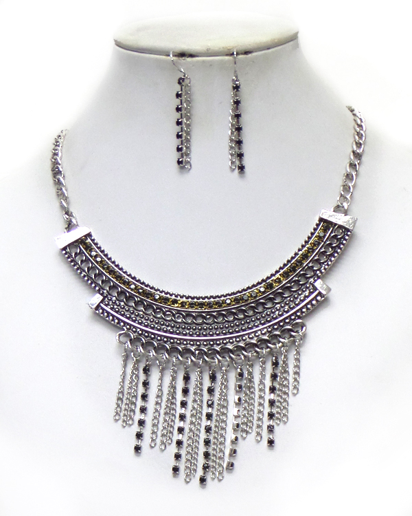 Multi crystal and chain mix drop statement necklace set