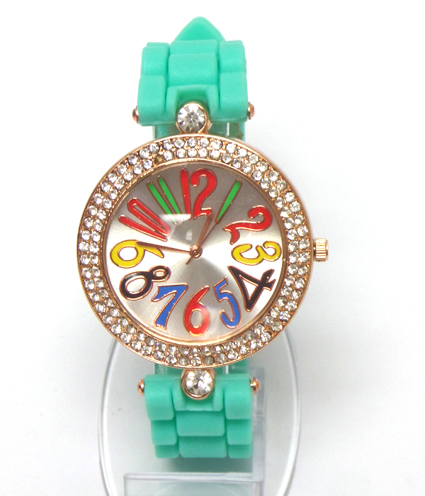 Crystal stud fun dial jelly silicone band watch
