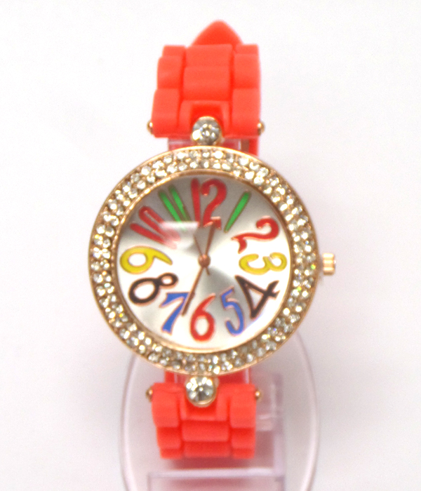 Crystal stud fun dial jelly silicone band watch 