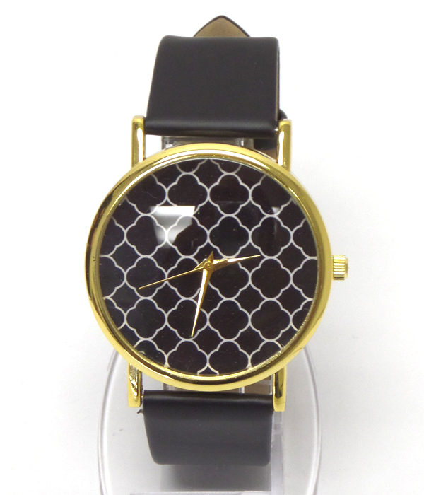 Simple geometric leather band wrist watch 