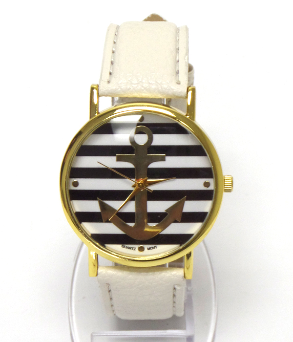 Anchor leather band wrist watch 