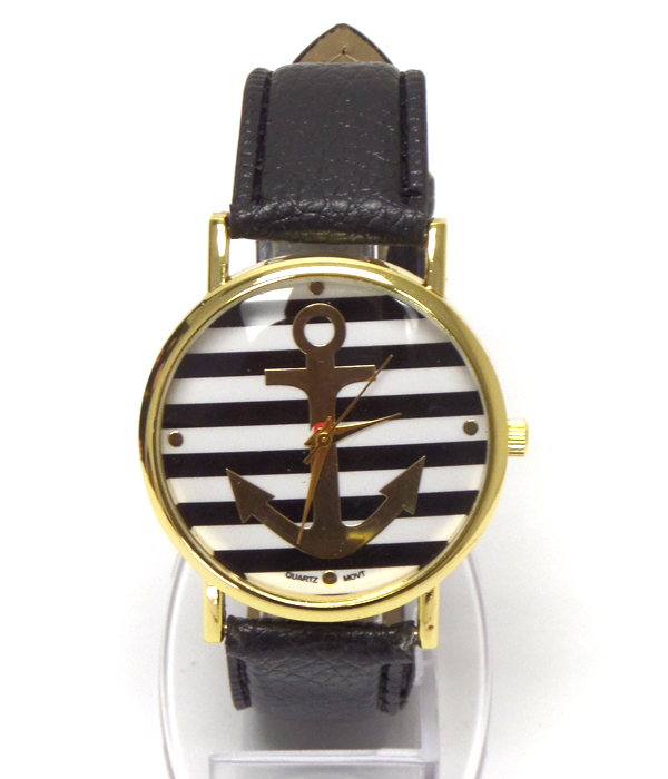 Anchor leather band wrist watch