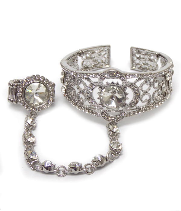 Facet glass and multi crystal slave stretch ring and bracelet set