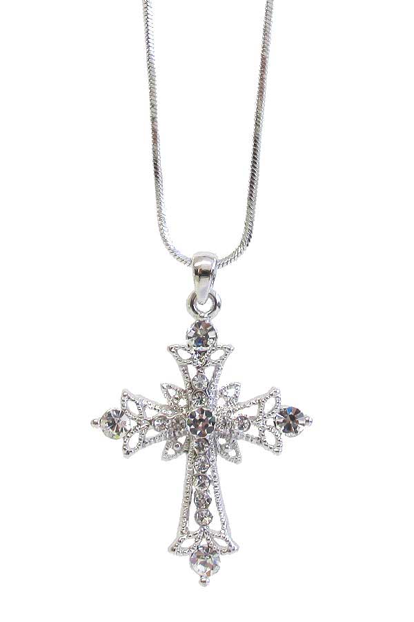 WHITEGOLD PLATING CROSS PENDANT NECKLACE