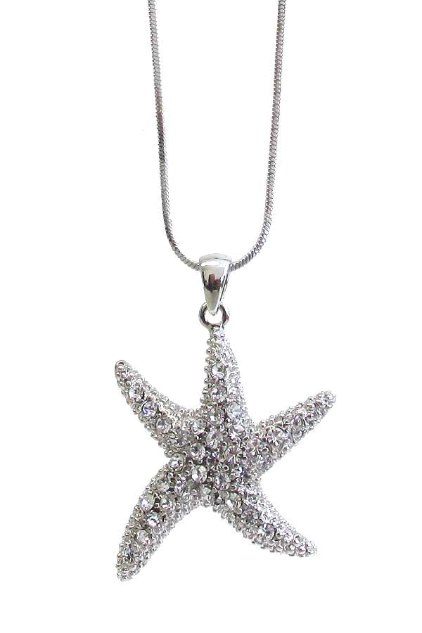 MADE IN KOREA WHITEGOLD PLATING STARFISH PENDANT NECKLACE