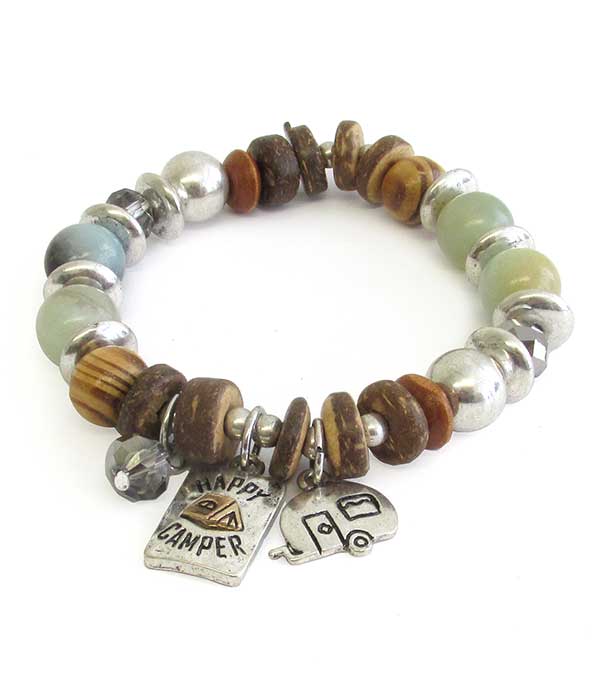 Happy camper theme multi bead stretch bracelet