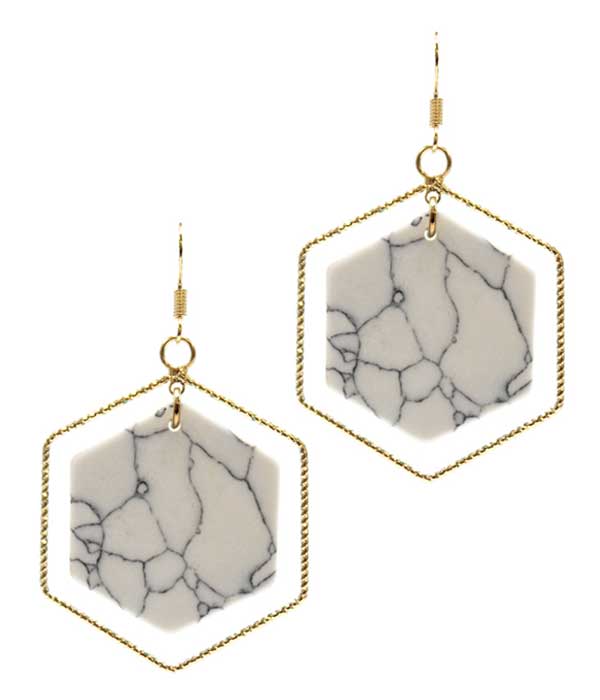 HEXAGON STONE AND METAL WIRE EARRING