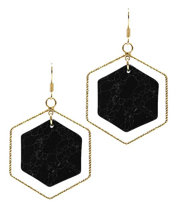 HEXAGON STONE AND METAL WIRE EARRING
