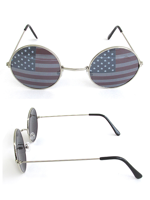 UV 400 PROTECTION PATRIOTIC AMERICAN FLAG ROUND SUNGLASSES