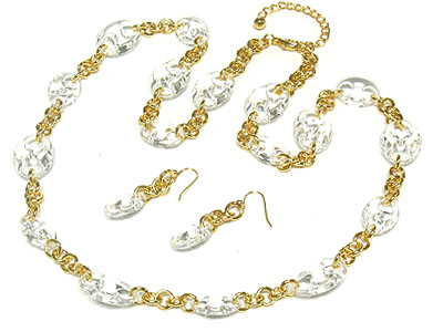 Glass bead and chain linked necklace and earring set 