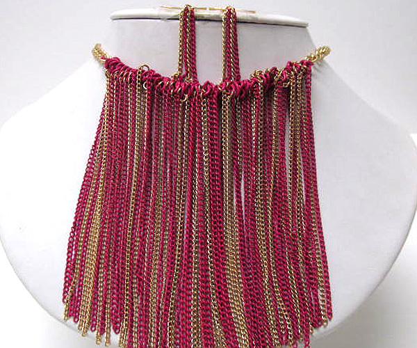 Multi metal chain fashion long chain necklace earring set