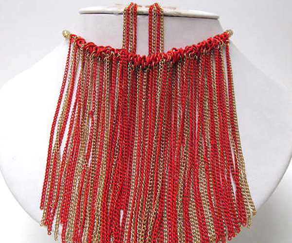 Multi metal chain fashion long chain necklace earring set