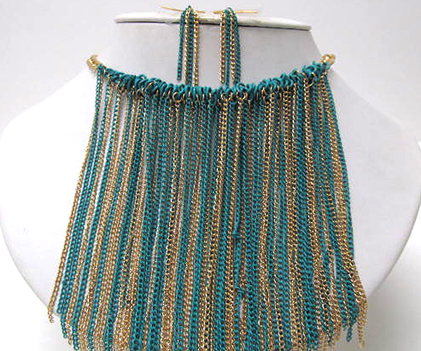 Multi metal chain fashion long chain necklace earring set