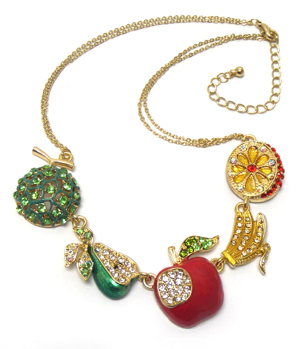 Multi crystal metal designer style fruit chian necklace