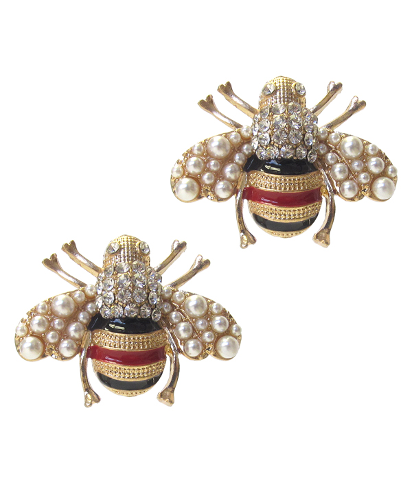 CRYSTAL AND PEARL BEE EARRING
