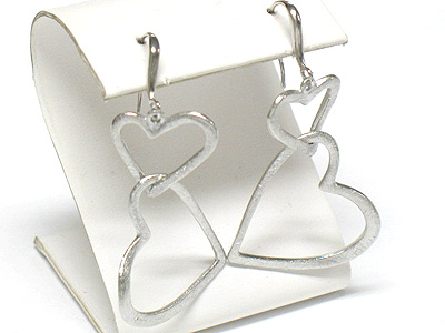 Scratched metal heart drop earring - brass metal