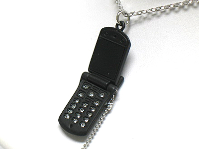 Crystal stud enamel miniature filip cell phone pendant necklace