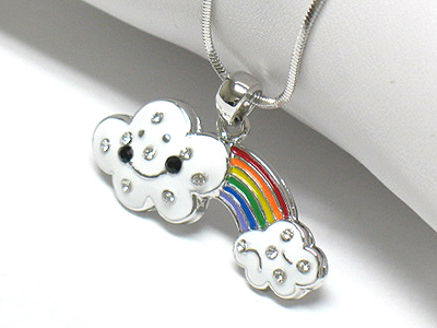 Made in korea whitegold plating crystal and enamel rainbow  pendant necklace
