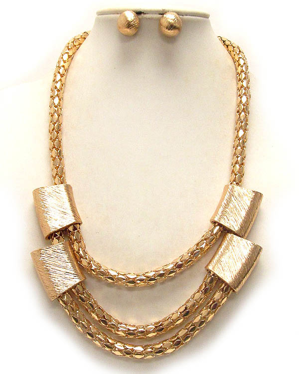 Metal snake chain 3 layer necklace earring set