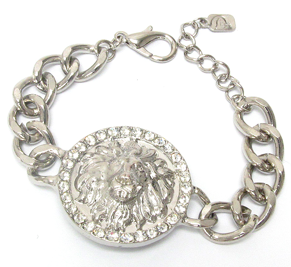 Crystal and lion head disk rihanna style chain bracelet