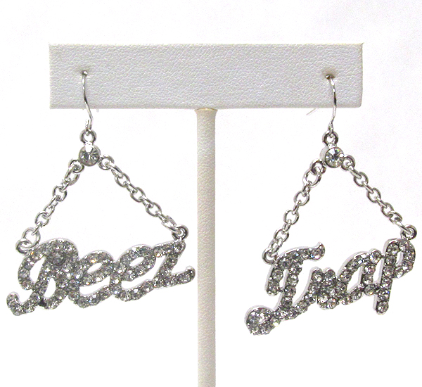 CRYSTAL DECO NICKI MINAJ STYLE BEEZ IN THE TRAP EARRING