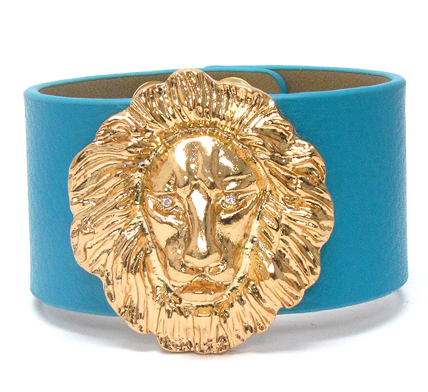 CRYSTAL EYED LION HEAD AND LEATHERETTE BAND RIHANNA STYLE BRACELET