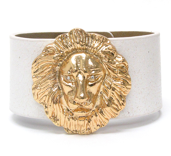 CRYSTAL EYED LION HEAD AND LEATHERETTE BAND RIHANNA STYLE BRACELET