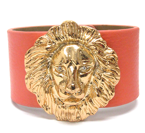 CRYSTAL EYED LION HEAD AND LEATHERETTE BAND RIHANNA STYLE BRACELET