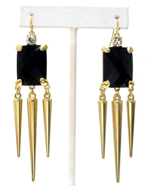 Facet glass and triple spike drop earring