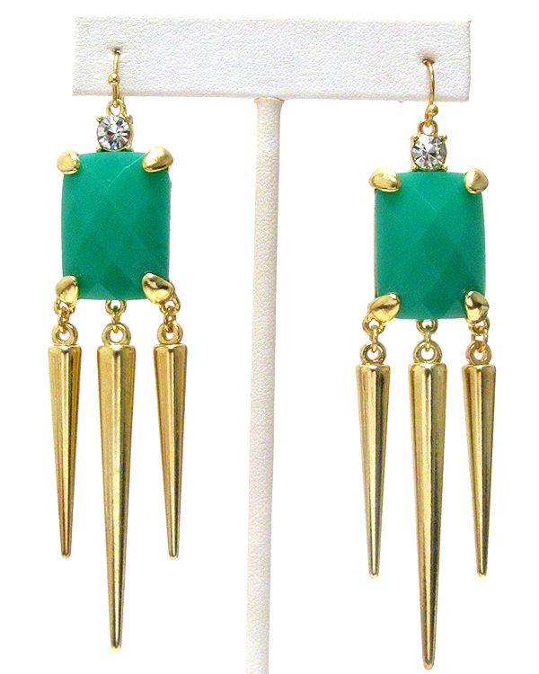 Facet glass and triple spike drop earring