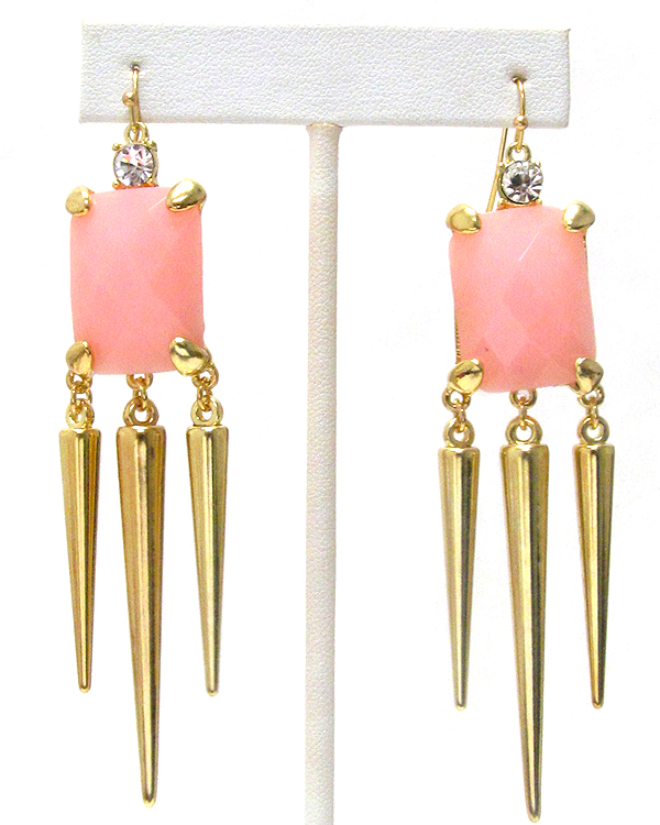 Facet glass and triple spike drop earring