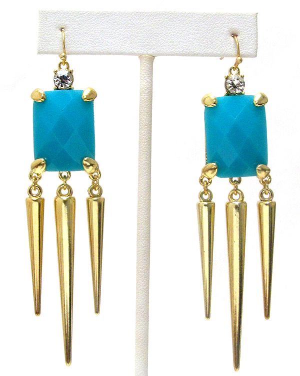 Facet glass and triple spike drop earring