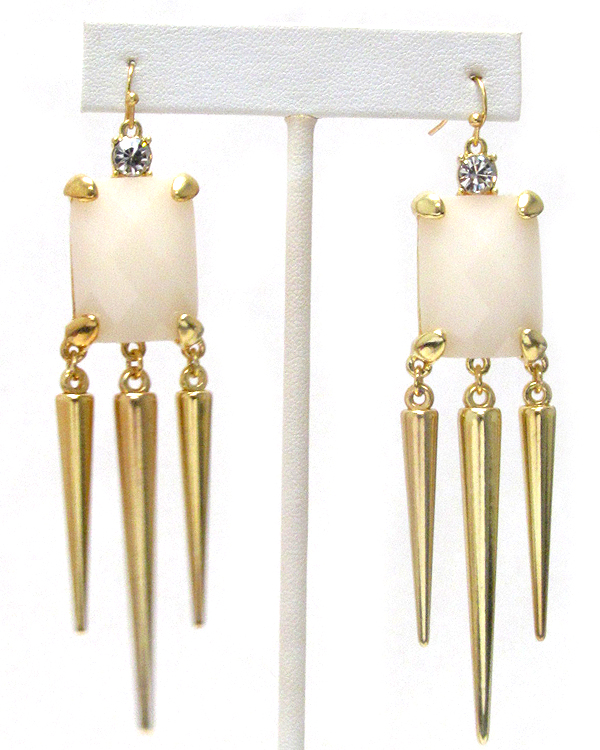 Facet glass and triple spike drop earring